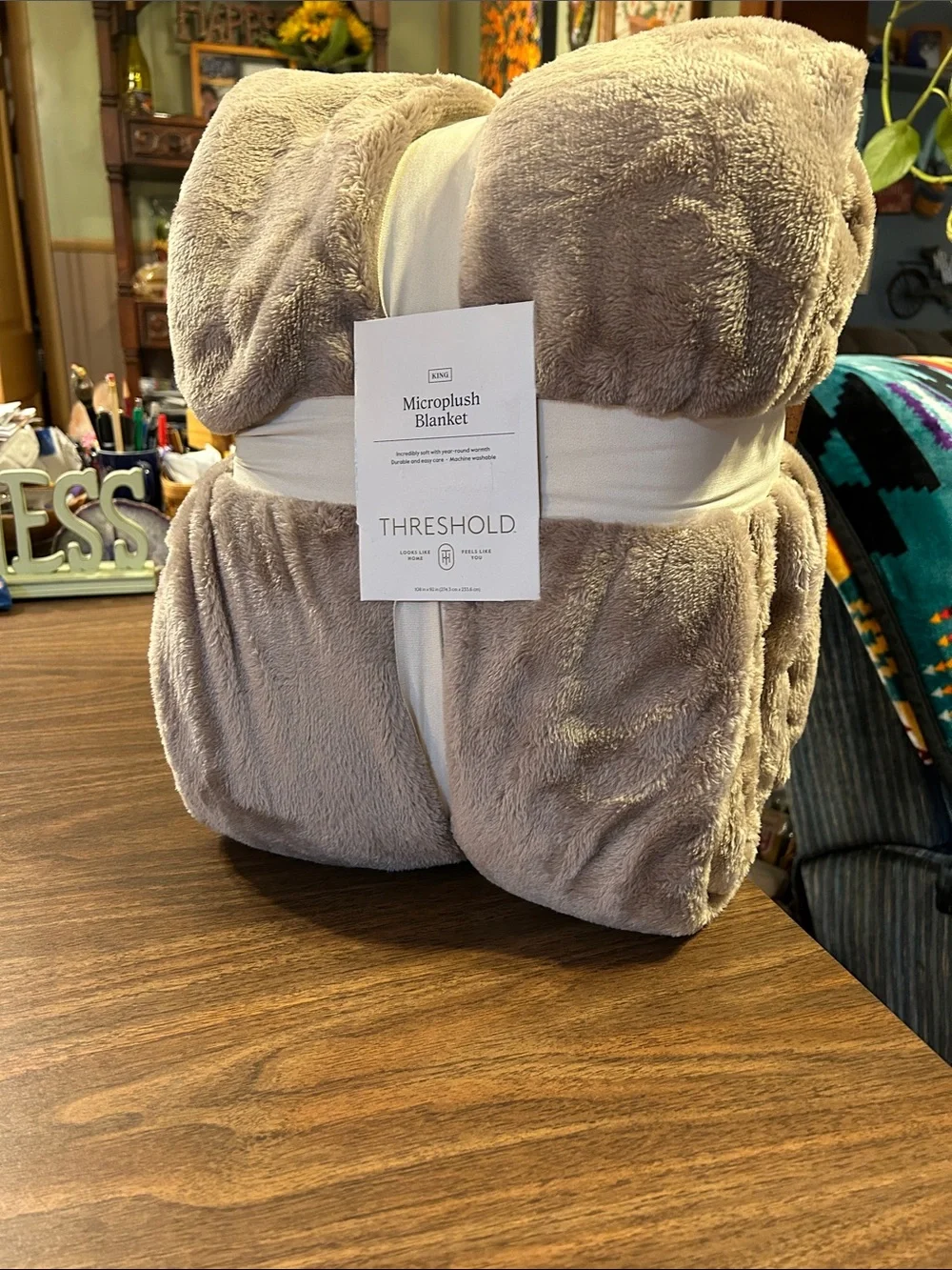 Threshold Microplush Blanket - Taupe